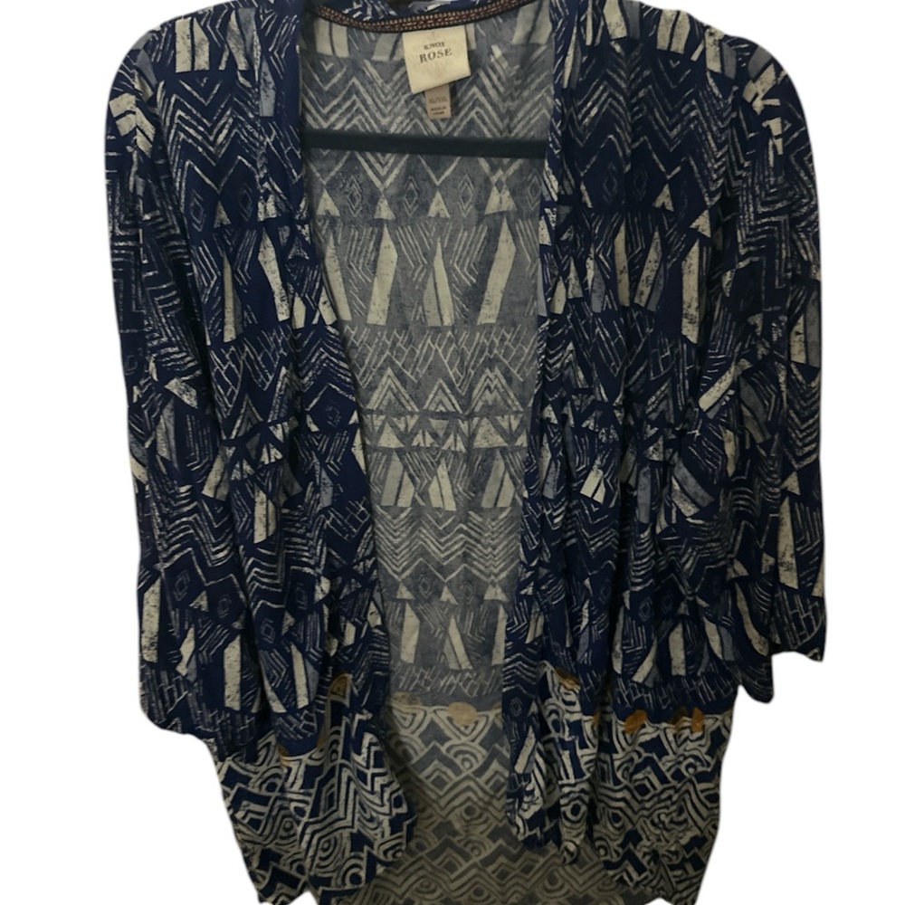 Knox rose new blue and white Aztec print kimono quarter sleeves xl/xxl cute